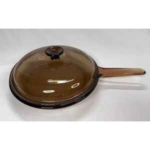 Vtg Corning Vision Ware 10" Amber Waffle Bottom Frying Pan Skillet w/Lid France